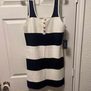 NWT Abercrombie Navy & White Striped Tank sweater  Dress with Gold Buttons
